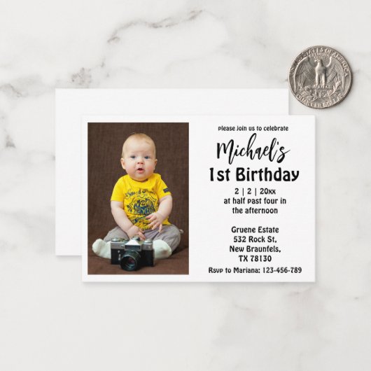 stilvoller Script-Junge Einladung zum 1. Geburtsta (Vorderseite/Rückseite Beispiel)