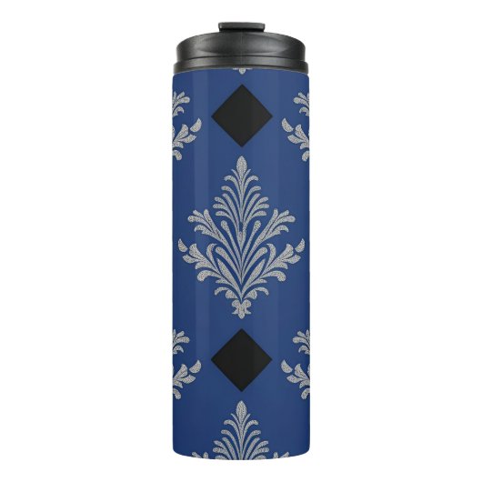 Stilvoller Silber-Damask-Thermalbecher Thermosbecher (Vorderseite)