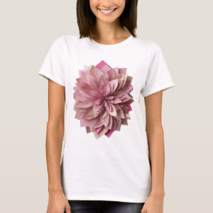 Stilvoller Silber-ROSA BLUMEN-Druck T-Shirt