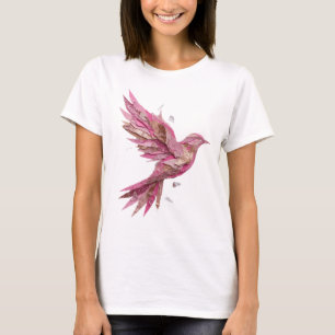 Stilvoller Silber-ROSA VOGEL Druck T-Shirt
