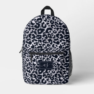 Stilvoller Silber-Schwarz-Leopardenprint mit Monog Bedruckter Rucksack