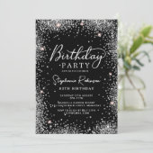 Stilvoller Silberner Glitzer und Schwarzer 80. Geb Einladung (Stehend Vorderseite)
