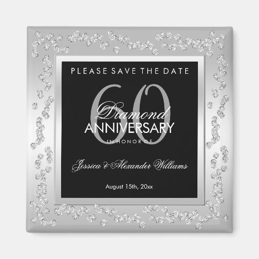 Stilvoller silberner Hochzeitstag der Diamant-60. Magnet (Vorne)