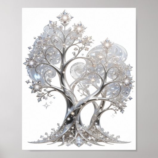 Stilvoller silberner WINTERBAUM Poster (Vorne)