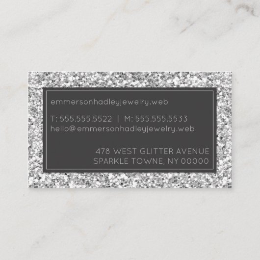 Stilvoller Silver Glitzer Beruflich Visitenkarte (Rückseite)