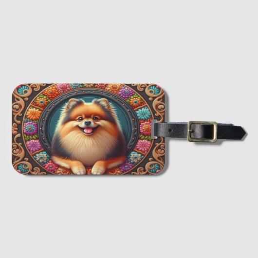 Stilvoller Spitz Hund bläserfarbene Grenze Gepäckanhänger (Vorderseite (Horizontal))