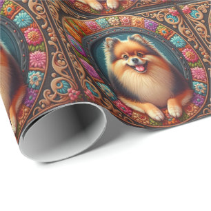 Stilvoller Spitz Hund bläserfarbene Grenze Geschenkpapier