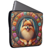 Stilvoller Spitz Hund bläserfarbene Grenze Laptopschutzhülle (Vorne Rechts)
