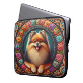 Stilvoller Spitz Hund bläserfarbene Grenze Laptopschutzhülle (Vorderseite Links)