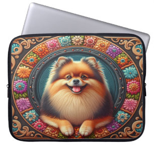 Stilvoller Spitz Hund bläserfarbene Grenze Laptopschutzhülle