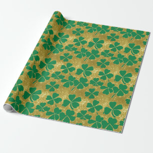 Stilvoller St. Patrick's Day Goldgrüner Shamrock-K Geschenkpapier