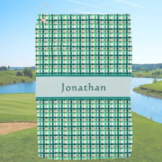 Stilvoller tealgrüner Karo-Personalisierte Name Golfhandtuch