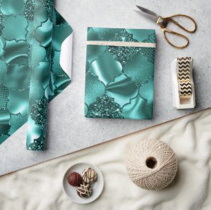 Stilvoller Türkis-Schimmer-Glitter und -Folie Quat Geschenkpapier