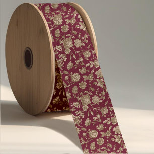 Stilvoller Vintage Dunkelrot Grau Toile de Jouy Ripsband