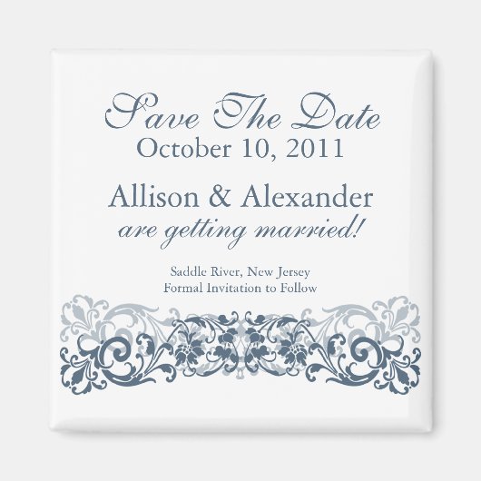 Stilvoller Vintage-Scroll Save The Date Magnet (Vorne)