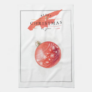 Stilvoller Wasserfarben-Weihnachtsbaum roter Ball Geschirrtuch