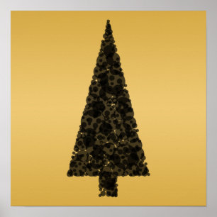 Stilvoller Weihnachtsbaum. Schwarzes und Gold Poster