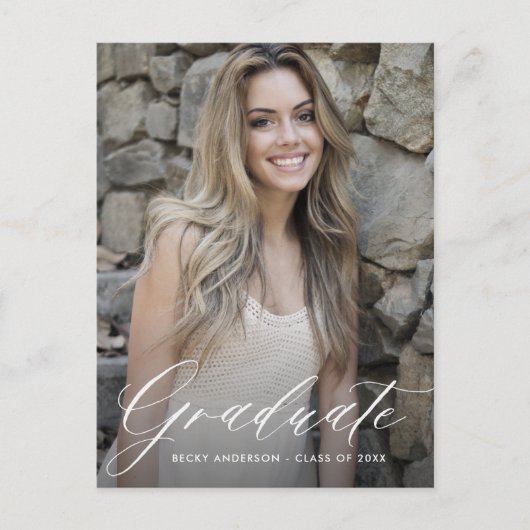 stilvoller weißer Abschluss Save the Date Postkarte (Vorderseite)