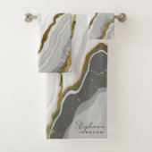 Stilvoller, weißer Marmorgrau Agate Gold Glitzer Badhandtuch Set (Insitu)