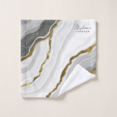 Stilvoller, weißer Marmorgrau Agate Gold Glitzer Badhandtuch Set (Waschlappen)