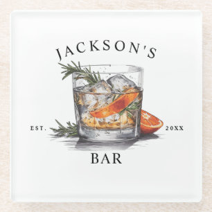 Stilvoller Whiskey-Cocktail-Name & Jahr Home Bar Glasuntersetzer