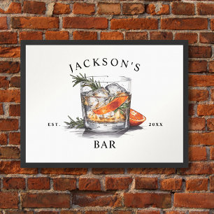 Stilvoller Whiskey-Cocktail-Name & Jahr Home Bar Poster