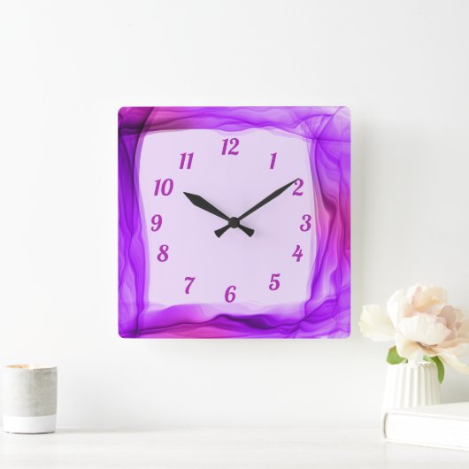 Stilvoller Wispy Lila Chiffon Quadratische Wanduhr (Zuhause)