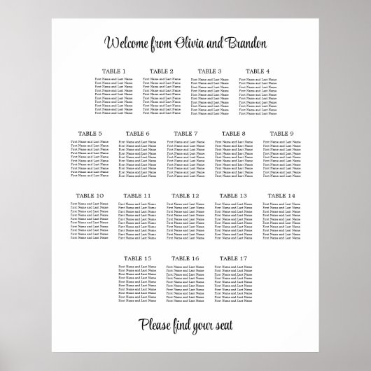 Stilvolles 17 Tisch Hochzeitsstühle-Chart-Poster Poster (Vorne)