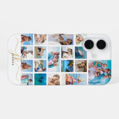 Stilvolles 18-Foto-Collagen-Skript Monogramm Name iPhone 16 Hülle (Rückseite (Horizontal))