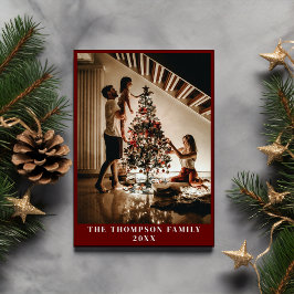 Stilvolles 2024 Family Foto Minimalistisch Dunkelr Feiertagskarte