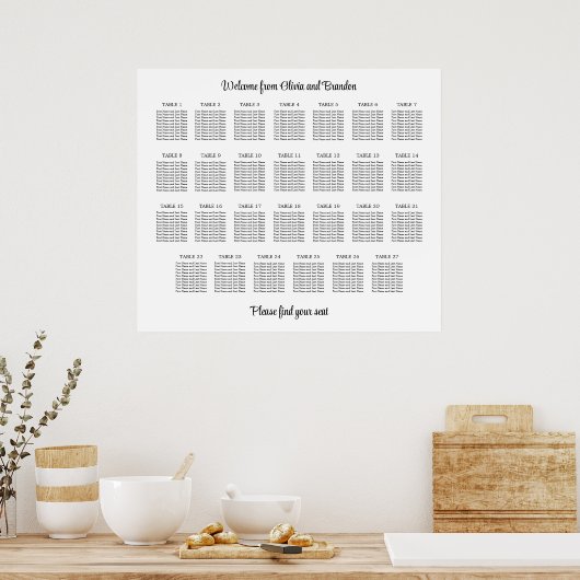 Stilvolles 27 Table Wedding Seating Chart Poster (Küche)