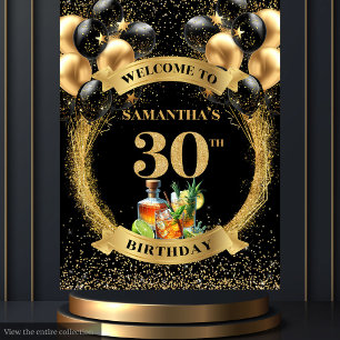 Stilvolles 30. Geburtstag Black Gold Tapestry Wandteppich
