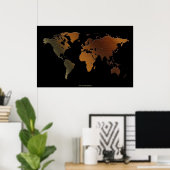 Stilvolles 3D Rustikal-Ton World Map Art Poster (Heimbüro)