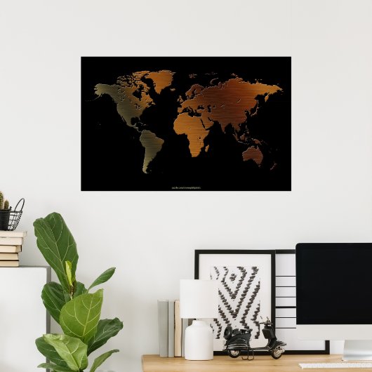 Stilvolles 3D Rustikal-Ton World Map Art Poster (Heimbüro)