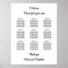 Stilvolles 9 Table Wedding Chart Poster