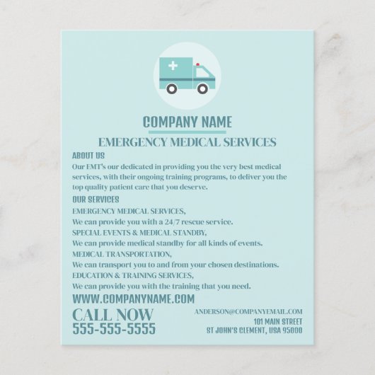 Stilvolles Ambulanzdesign, EMT, paramedische Werbu Flyer (Vorne)