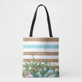 Stilvolles Aqua und TAN mit Blumen und Streifen Tasche