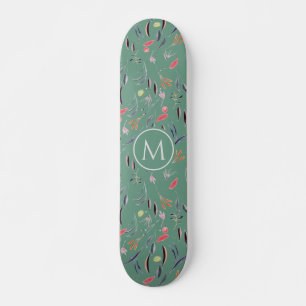 Stilvolles Aquamarines grünes Blumenwasser-Aquarel Skateboard
