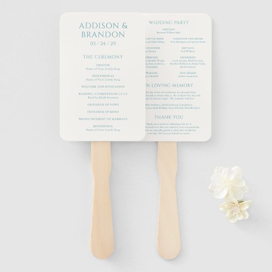 Stilvolles Aquamarines modernes Hochzeitsprogramm Fächer (Vorne und Hinten)