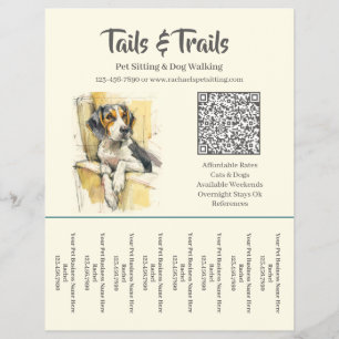 Stilvolles Aquarell-Hundeausführ-Tearsheet Flyer