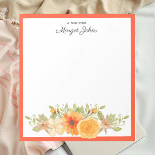 Stilvolles Aquarell Orange & Korallenblüten Modern Notizblock