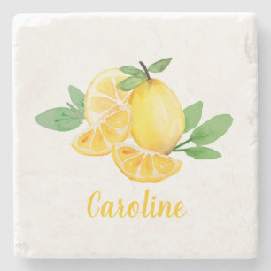Stilvolles Aquarell-Zitronenfrucht personalisierte Steinuntersetzer