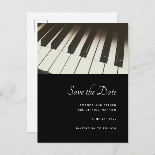 Stilvolles B&W Piano Keys Foto - Save the Date Einladungspostkarte (Vorne/Hinten)