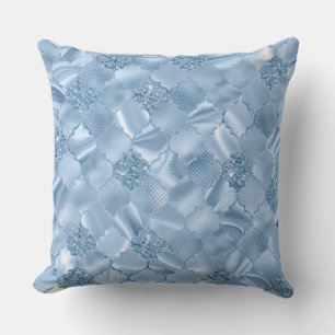 Stilvolles Babyblau Glitter und Folie Quatrefoil Kissen