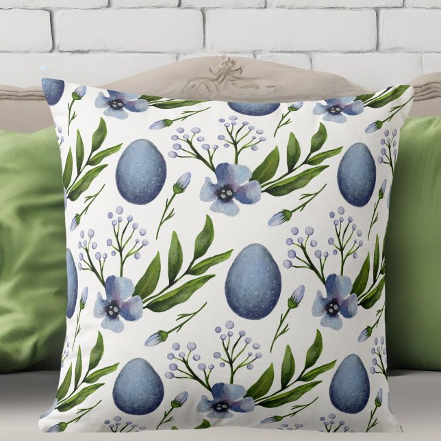 Stilvolles Bauernhaus Blau, Grün und Weiß Kissen (Stylish Farmhouse Blue, Green and White Floral Throw Pillow)