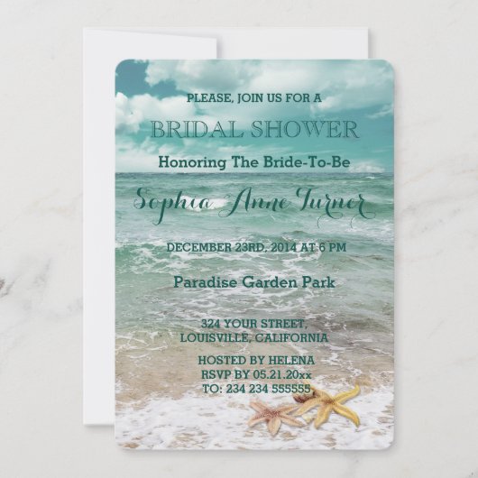Stilvolles Beach Starfish Wedding BRAUTPARTY Einladung (Vorderseite)