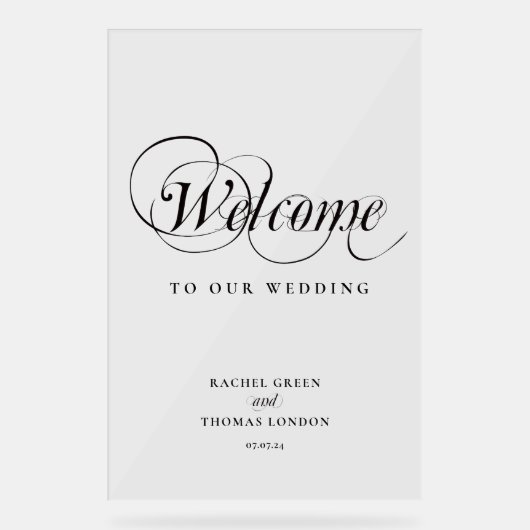 Stilvolles Begrüßungszeichen für die Kalligrafie Acrylschild (Vorderseite)