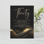 Stilvolles Black and Gold 30. Geburtstag Party Einladung (Stehend Vorderseite)