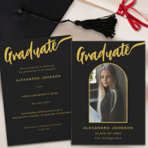 Stilvolles Black and Gold Script Graduate Foto