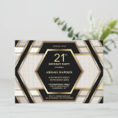 Stilvolles Black Gold 21. Geburtstag Party Einladung (Stehend Vorderseite)